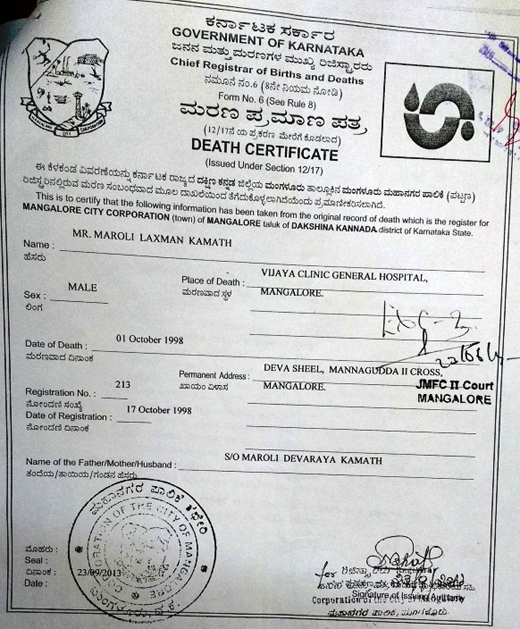 Death certificate